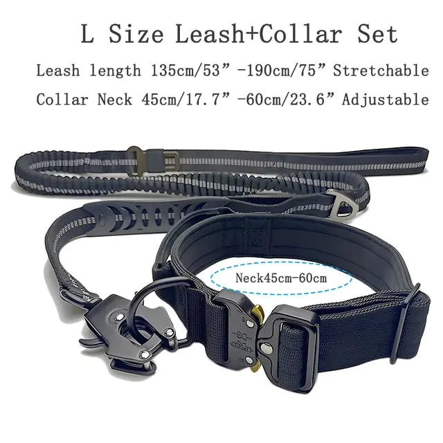 Adjustable Nylon Tactical Dog Collar and Leash